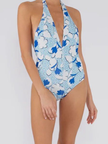 Taj By Sabrina Crippa Womens Blue Tulip Eiman One Piece Swimsuit Size Large